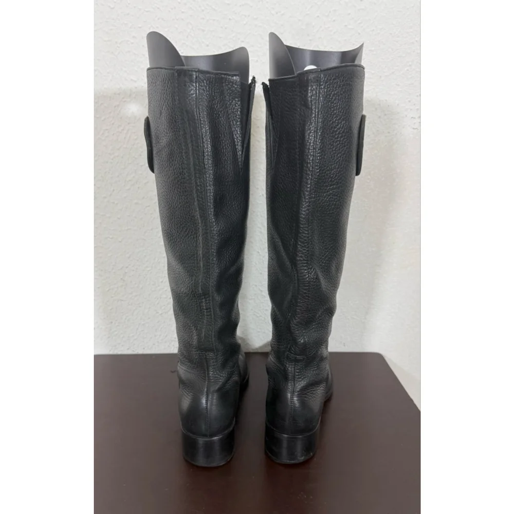 Tory Burch Keaton Pebble Leather Riding Boots Black Sz 7 Luxury Equestrian Chic